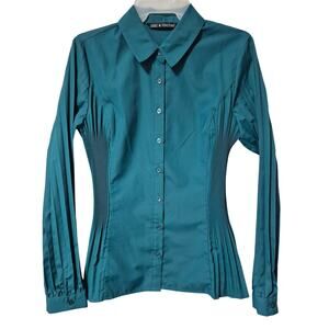 Zac & Rachel Womens Emerald Green Blouse Long-sleeved Small Accordion Stretch